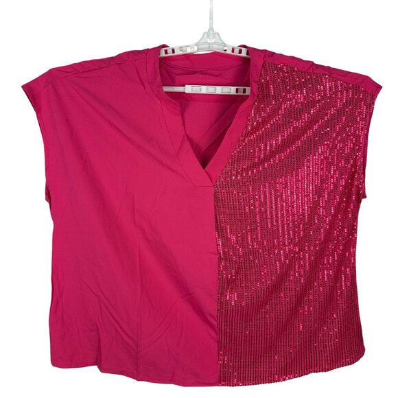 Pink Sequin Asymmetrical Womens Blouse Size 3XL 100% Polyester - Picture 1 of 4